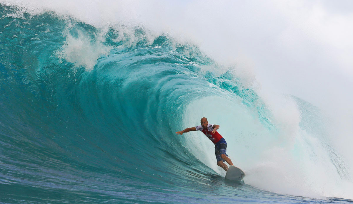 Kelly Slater of the USA (pictured) winning his Round 2 heat at the Billabong Pipe Masters at Pipeline. Photo: <a href=\"https://www.worldsurfleague.com/\">WSL</a>/Masurel