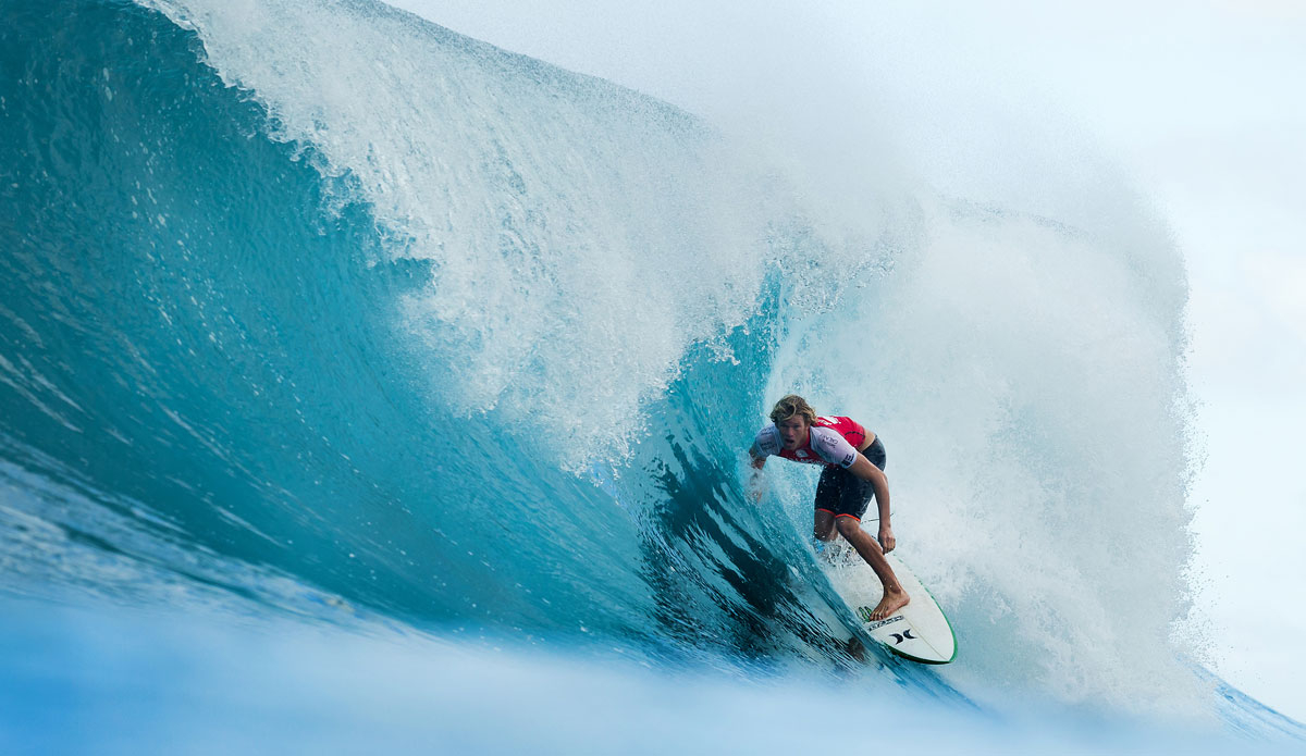John John Florence of Oahu, Hawaii (pictured) placed equal 5th in the Billabong Pipe Masters in Memory of Andy Irons at Pipeline, Hawaii today.  In the quarterfinals Florence posted a heat total of 4.04 (out of a possible 20.00) to place second to Josh Kerr (AUS) with a total of 6.00 points (out of a possible 20.00) to place second in the heat. Photo: <a href=\"https://www.aspworldtour.com/\">ASP/</a> Cestari