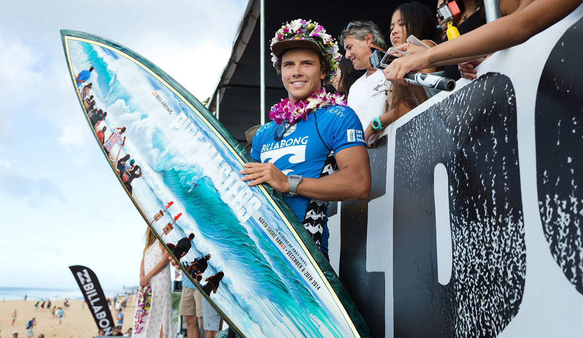Julian Wilson of Sunshine Coast, Australia (pictured) won both the 2014 VANS Triple Crown Champion and the Billabong Pipe Masters in Memory of Andy Irons on Oahu, Hawaii after defeating Gabriel Medina (BRA) in the Final on Friday December 19, 2014. Photo: <a href=\"https://www.aspworldtour.com/\">ASP/</a> Cestari