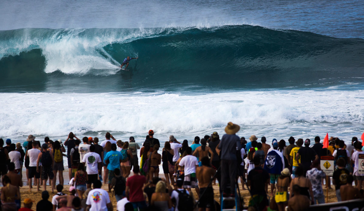 In one of the two biggest upsets of the day, Kelly Slater fell to Alejo Muniz. Alejo also slayed Mick Fanning, all but cementing the title for his fellow Brazilian. ALEJO was actually the first name the crowd on the beach started cheering. Photo: <a href=\"https://mattdunbar.com.au\" target=\"_blank\">Matt Dunbar</a>
