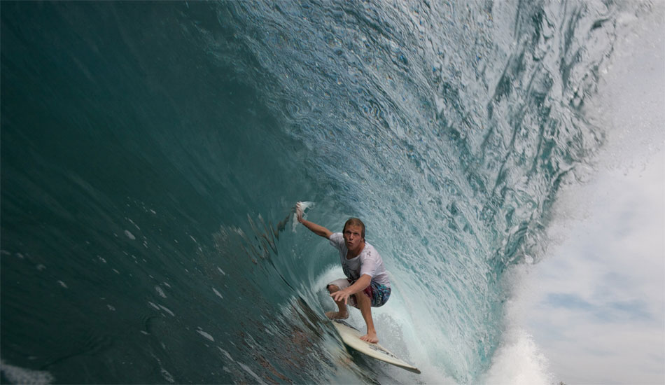 Reid Jackson told me on the wave before this that he always forgets to give a little hoot while in the barrel to hear the hollowness. He didn\'t forget on this wave. Photo: <a href=\"https://www.adamdewolfe.com/Intro.html\" target=_blank>Adam Dewolfe.</a>