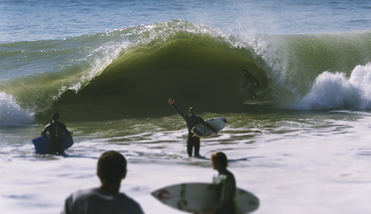 Shorepound barrels at fickle spot close to my house. Bryan Van Arsdale, calm and cool prior to total utter destruction. Photo: <a href=\"https://www.kevinjara.com/\">Kevin Jara</a>