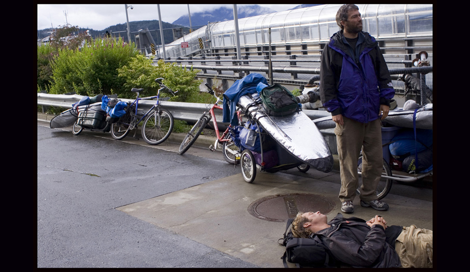 This is Sean and Terry after an early morning, rain soaked, 20 mile trek to get to the ferry. The ferry was our salvation, hot showers and a dry place to lay. Image: <a href=\"https://www.paulferraris.com/\" target=\"_blank\">Ferraris</a>