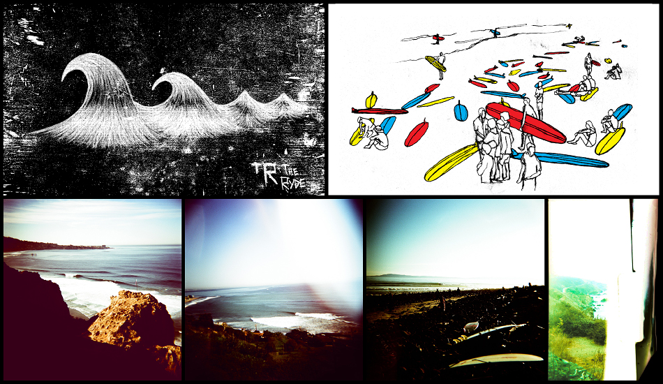 Top: Artwork for <a href=\"http://www.theryde.com\" target=_blank>The Ryde</a>. Bottom left to right: I\'ve been spending a lot more time traversing the California coast from this past year. Blacks, Malibu, Rincon, Big Sur.