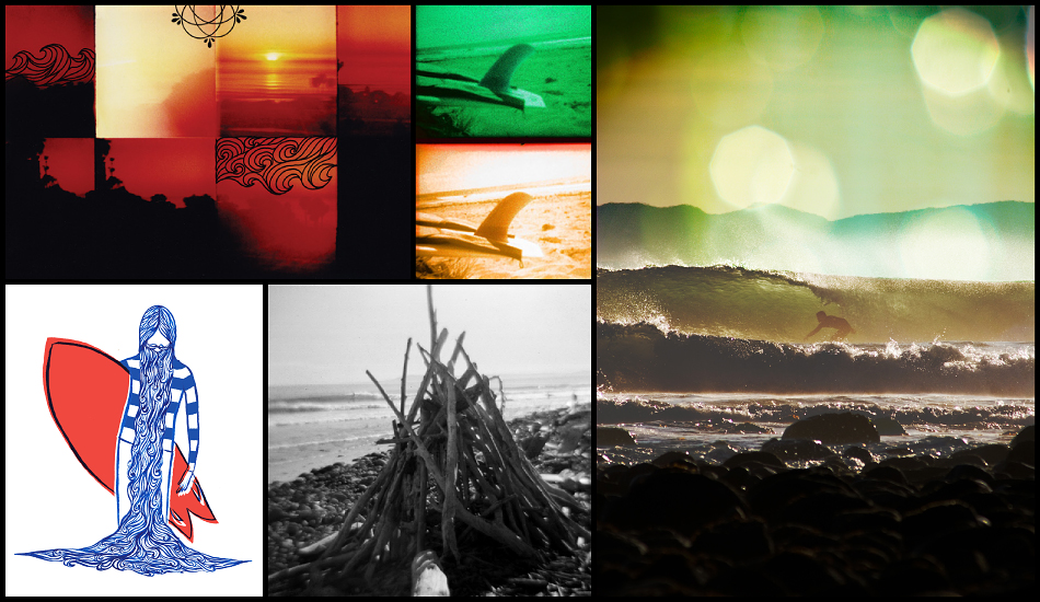 Clockwise from left: Action Sampler doodle. Token fin shot. Late afternoon Rincon. Surf structure. Blue Beard for <a href=\"https://www.theryde.com\" target=_blank>The Ryde</a>\'s Spring 2011 line.