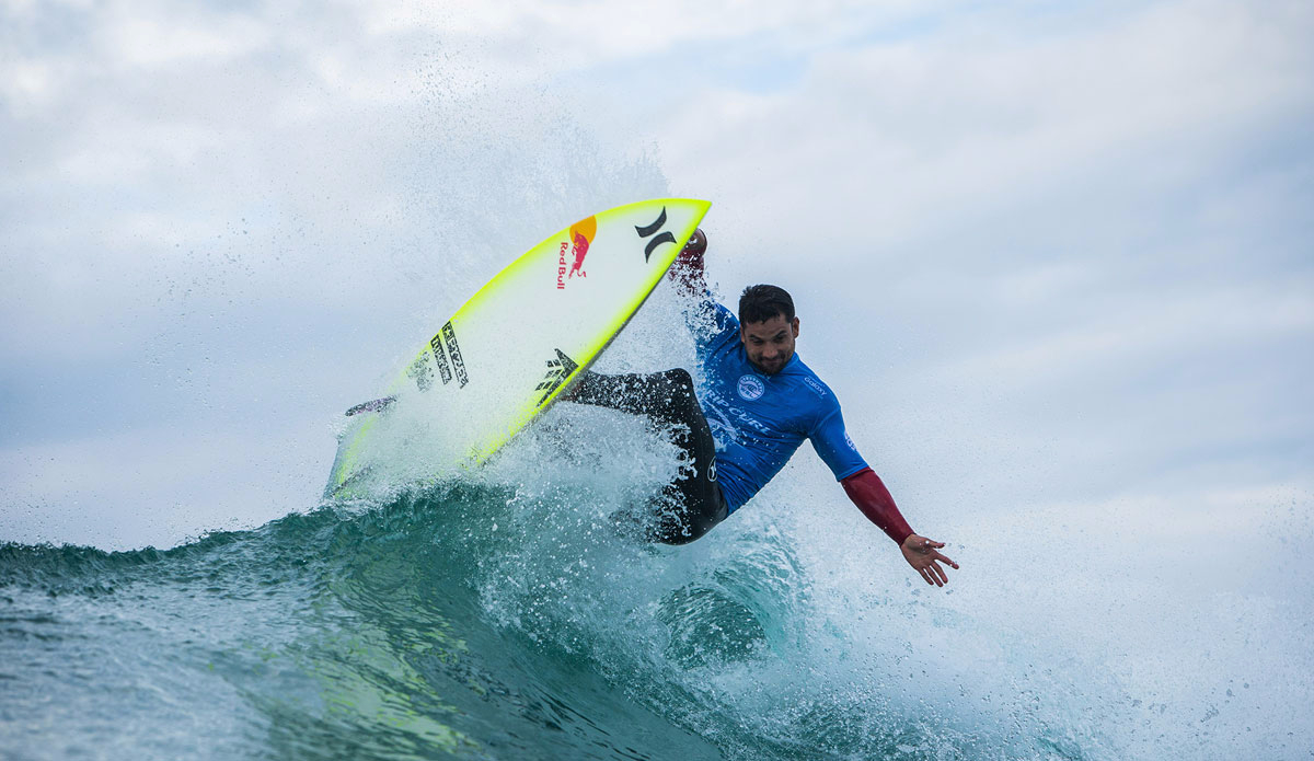 Michel Bourez of Tahiti (pictured) winning his Round 3 at the Moche Ripcurl Pro Portugal. Photo: <a href=\"https://www.worldsurfleague.com/\">WSL</a>/<a href=\"https://instagram.com/damien_poullenot/\">Damien Poullenot</a>