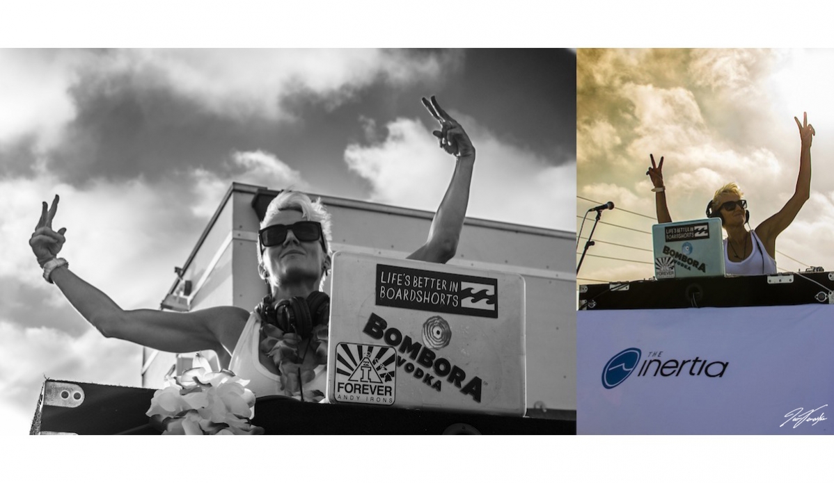 DJ (and big wave charger) Keala Kennelly, provided radical tunes for the evening. 
Photo: <a href=\"https://www.danlemaitrephoto.com\"_blank\">Dan LeMaitre</a>