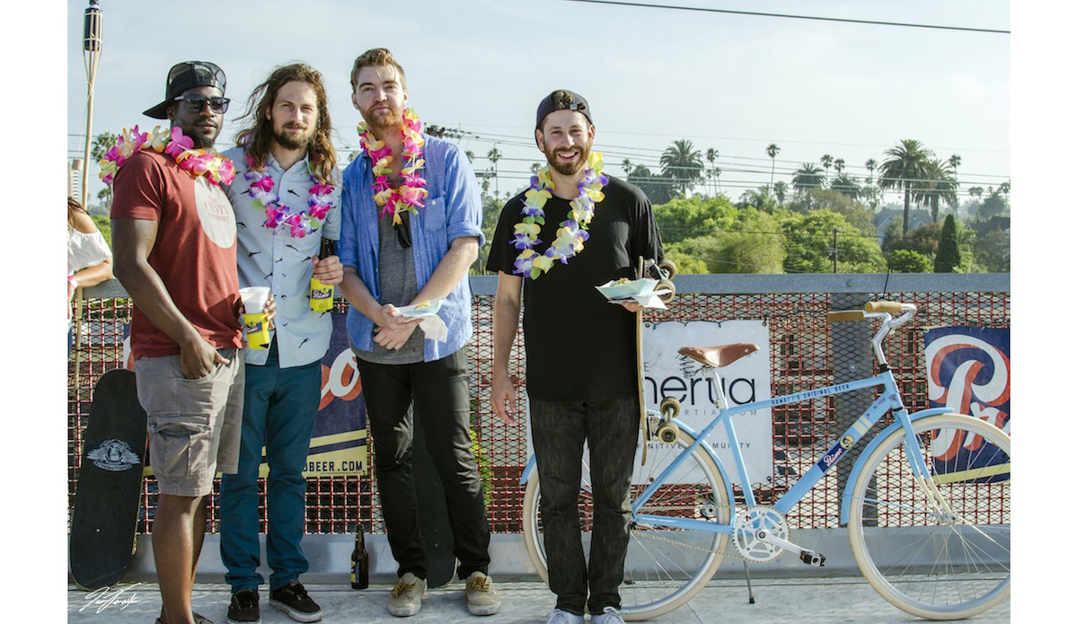 These guys were hoping to win the rad Solé x Primo custom beach cruiser behind them.
Photo: <a href=\"https://www.danlemaitrephoto.com\"_blank\">Dan LeMaitre</a>