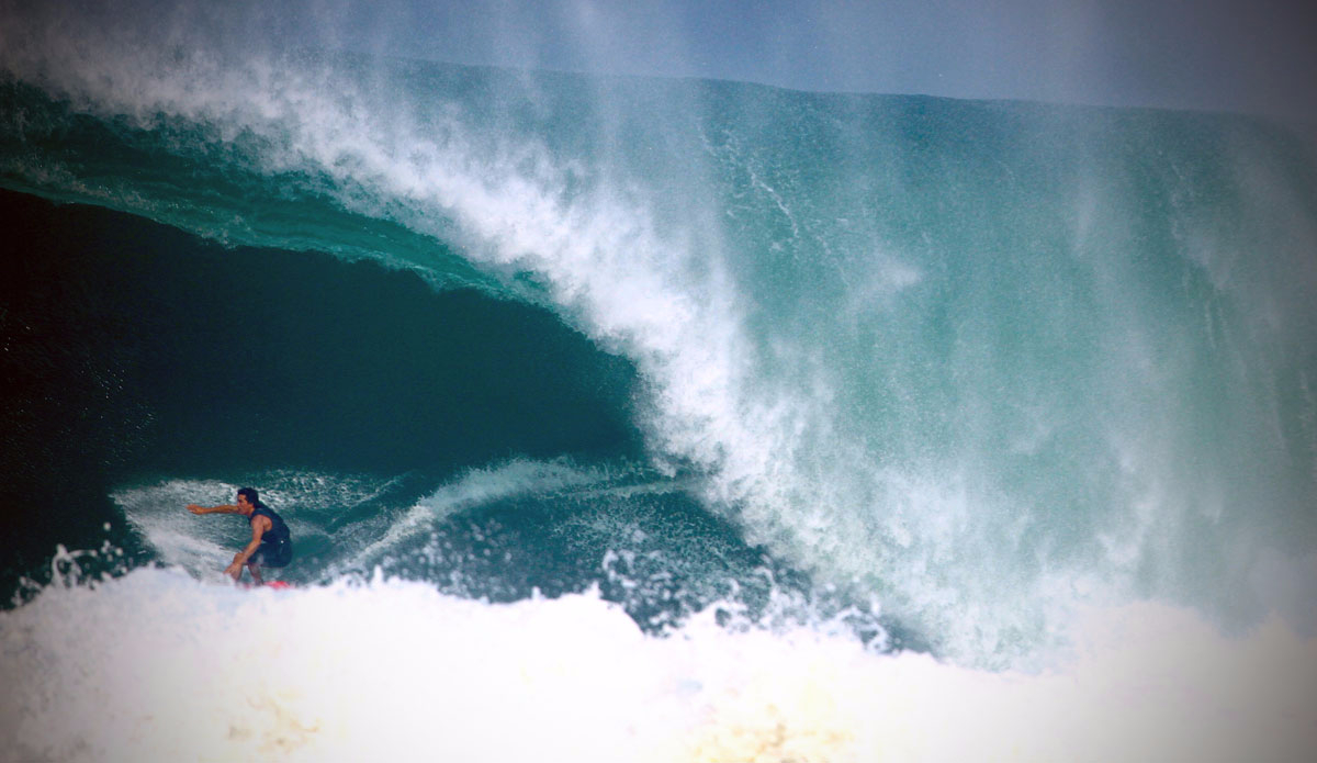 Greg Long on a bomb. Photo: <a href=\"https://www.facebook.com/nosponsor\" target=\"_blank\">No Sponsor</a>