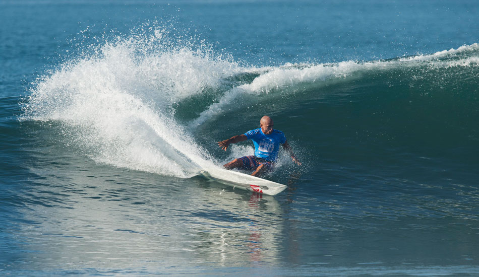 Kelly Slater lost in a bit of a shocker to fellow Floridian CJ Hobgood. Photo: Kolesky/Nikon/Lexar