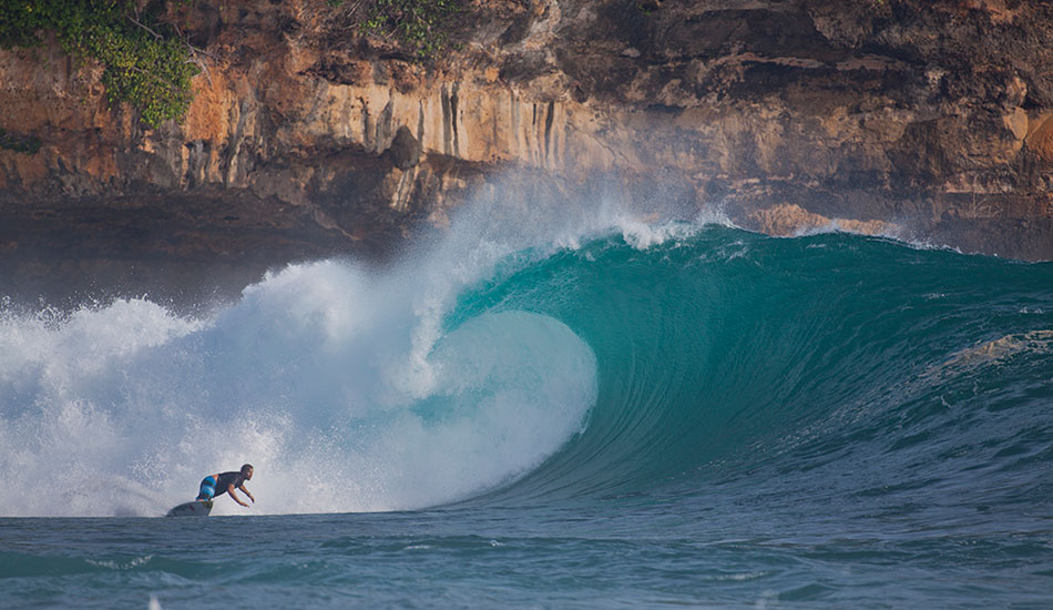 Anthony Walsh Bottom turn at Pacitan, West Java. Photo: <a href=\"https://www.reposarphoto.com\">Jason Reposar</a>