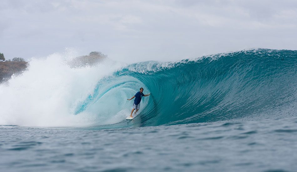Darrell Goodrum in the pocket at his favourite place on earth…. Super Suck, Sumbawa. Photo: <a href=\"https://www.reposarphoto.com\">Jason Reposar</a>