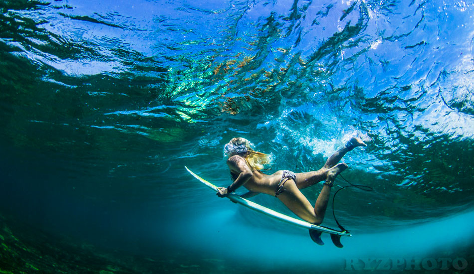 Clara duckdiving in Timor. Photo: <a href=\"https://www.ryzphoto.com\">Ryan Williams</a>