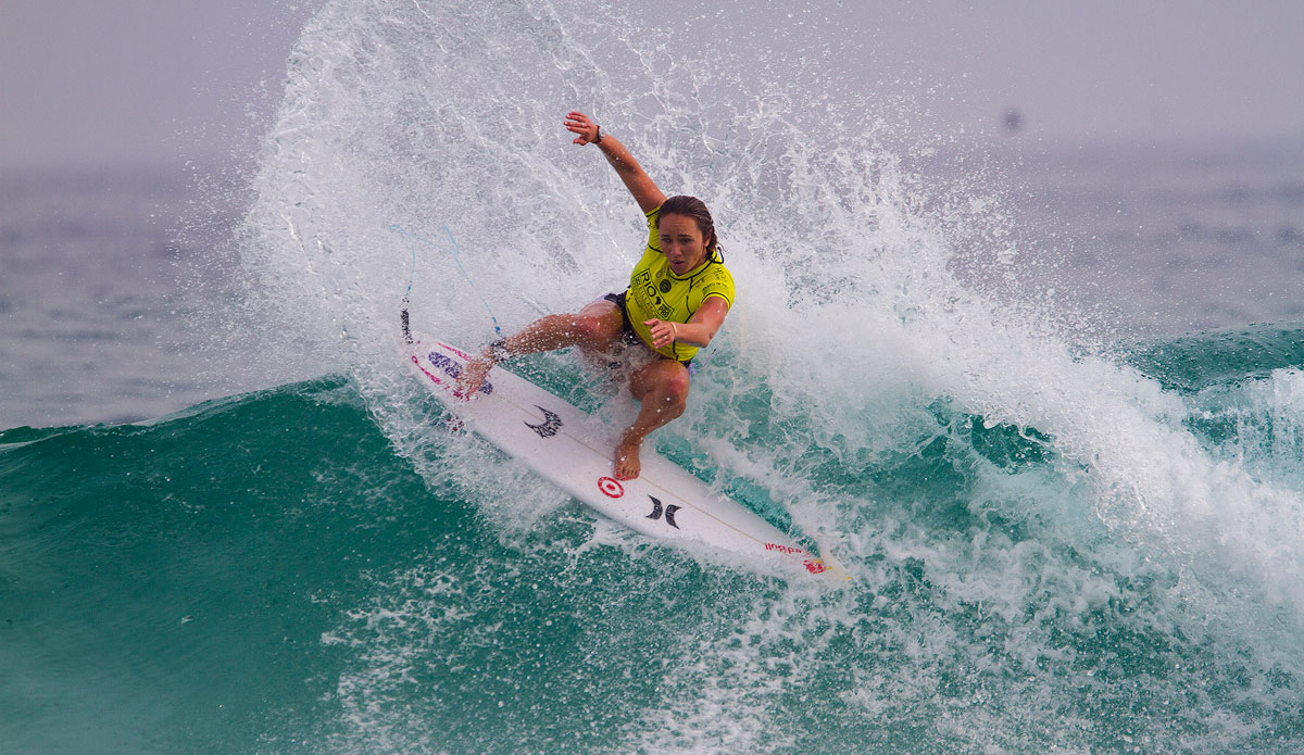 Carissa Moore of Oahu, Hawaii (pictured) won her Round 1 heat at the Billabong Rio Pro on Wednesday May 7, 2014. Moore narrowly edged out Paige Hared (NZL) to advance directly into Round 3. Photo: <a href=\"https://www.aspworldtour.com/\">ASP / Smorigo</a>