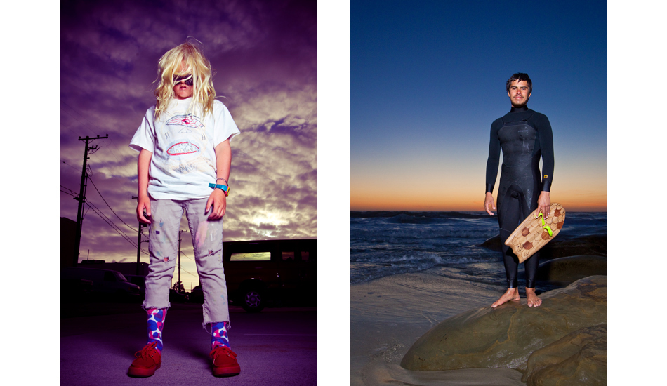 Portraits with strobe. (L) Kid Creature keeping it creepy in Costa Mesa (R) Cyrus Sutton on location shooting for Stoked and Broke, La Jolla 2010. Image: <a href=\"https://www.kevinroche.com/\" target=\"_blank\">Roche</a>