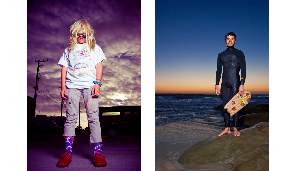 Portraits with strobe. (L) Kid Creature keeping it creepy in Costa Mesa (R) Cyrus Sutton on location shooting for Stoked and Broke, La Jolla 2010. Image: <a href=\"http://www.kevinroche.com/\" target=\"_blank\">Roche</a>
