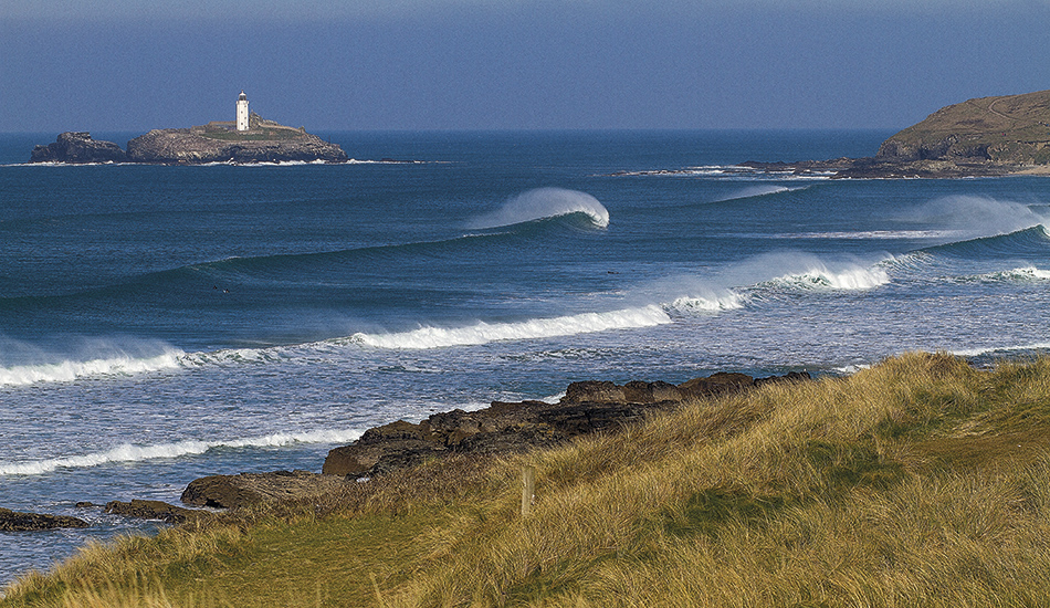 One of the most consistent, and busy, spots in Cornwall, England, is Godrevy. Photo: <a href=\"https://surfphoto.500px.com/home\"> Roger Sharp</a>
