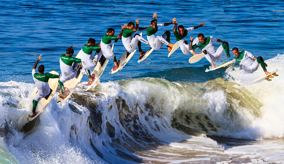 Christian Fletcher taking flight at The Wedge. Photo: <a href=\"https://www.surfingeye.com/\" target=_blank>Ronald Hons</a>.