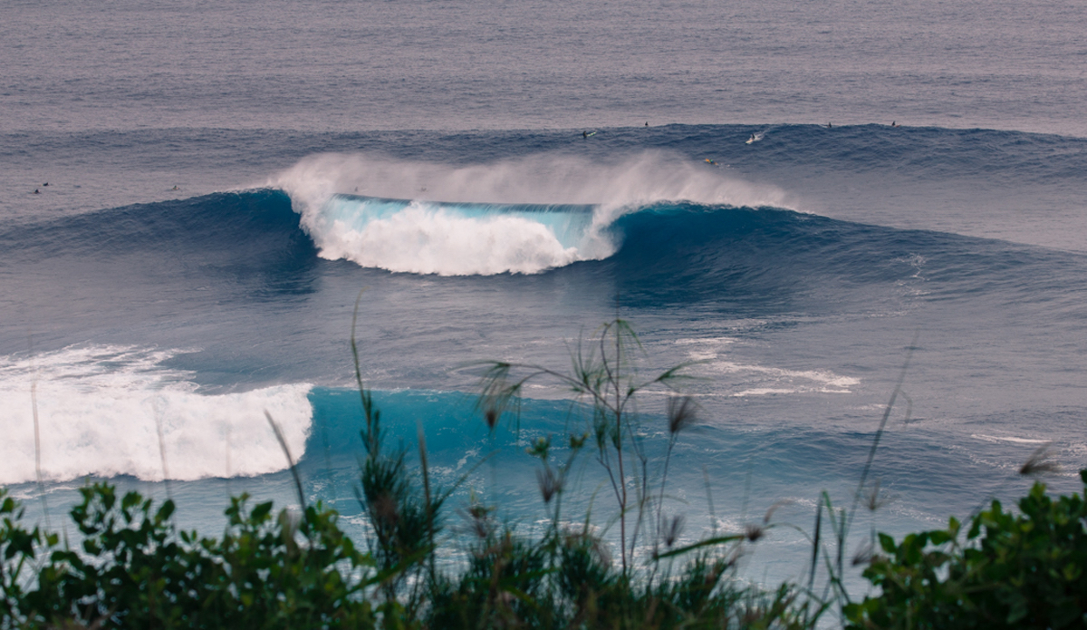 Peahi, Jaws is one of the most notorious big waves on the planet. It has maintained the biggest and baddest big-wave tag. Here\'s an angle not often seen due to it being a friend\'s private property and a long hike to the cliff. Predominantly a right, the left almost looks equally inviting in this photo. <a href=\"https://www.rookemedia.com\">Tyler Rooke</a> 