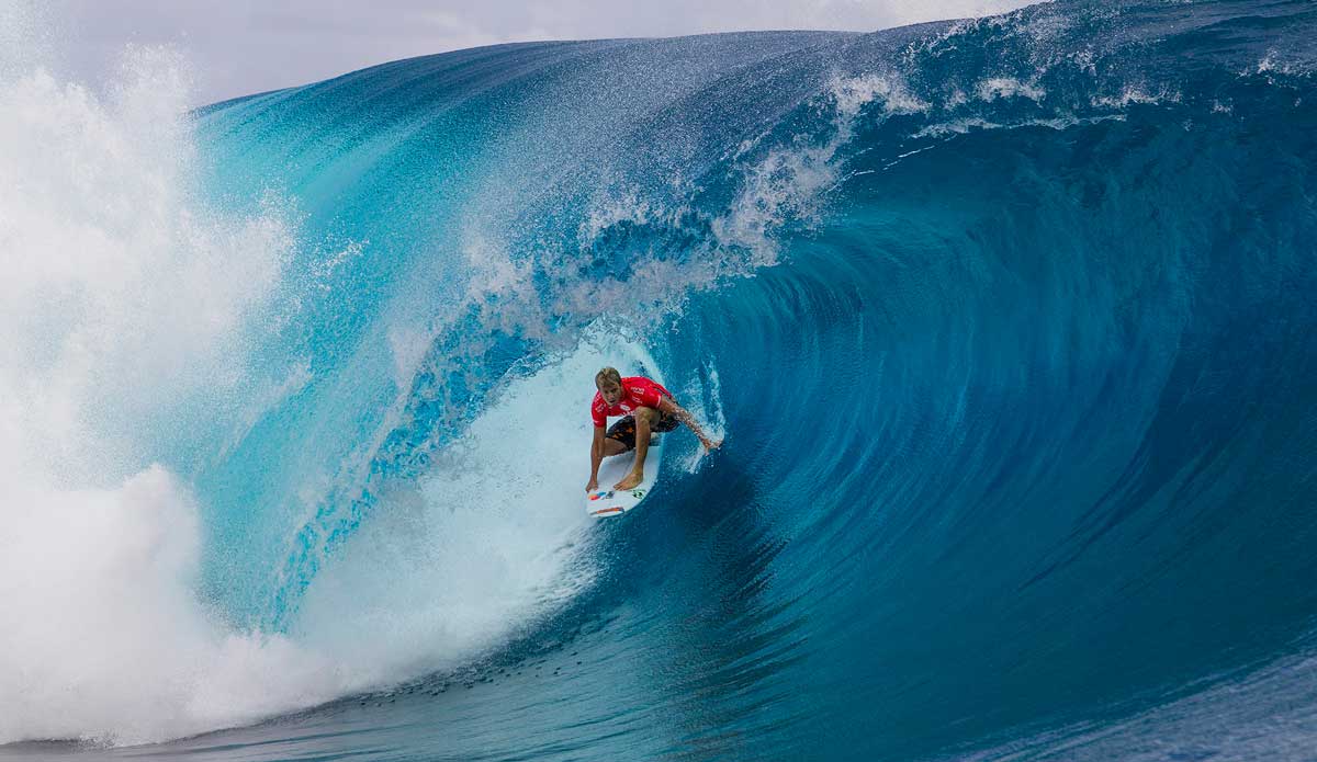 Sebastian Zietz of Kauai, Hawaii (pictured) posted the highest score of the day, a near perfect 9.97 (out of a possible ten) during Round 2 of the Billabong Pro Tahiti, on Tuesday August 19, 2014. Zeitz defeated Alejo Muniz (BRA) and has advanced into Round 3. Photo: <a href=\"https://www.aspworldtour.com/\">Kirstin Scholtz</a>