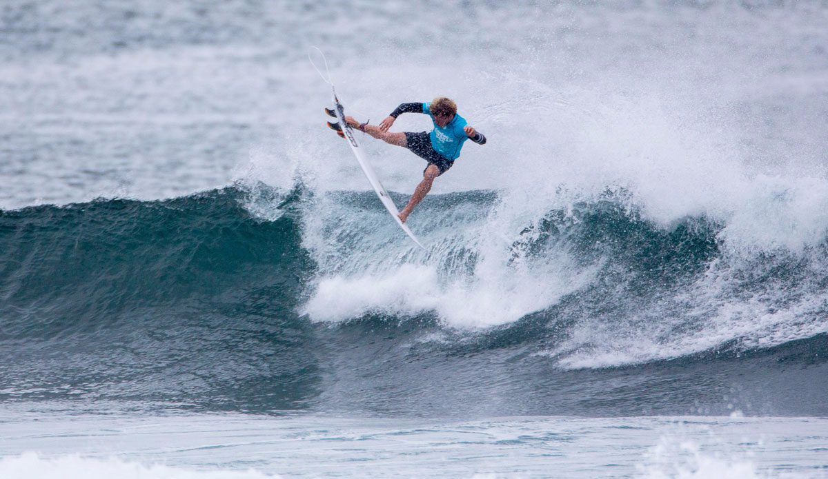 John John Florence of Hawaii (pictured) won his Round 3 heat at the Hawaiian Pro. Photo: Masurel/<a href=\"https://www.worldsurfleague.com/\">WSL</a>