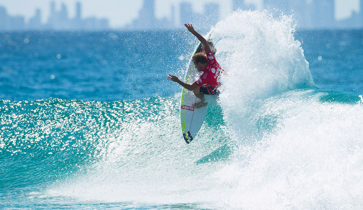 Taj Burrow of Yallingup, Western Australia (pictured) winning his Round 5 heat at the  of the Quiksilver Pro Gold Coast in Australia on Thursday March 12, 2015. Burrow has advanced into the Quarterfinals.  Photo: <a href=\"https://www.worldsurfleague.com/\"> WSL</a>/ Cestari