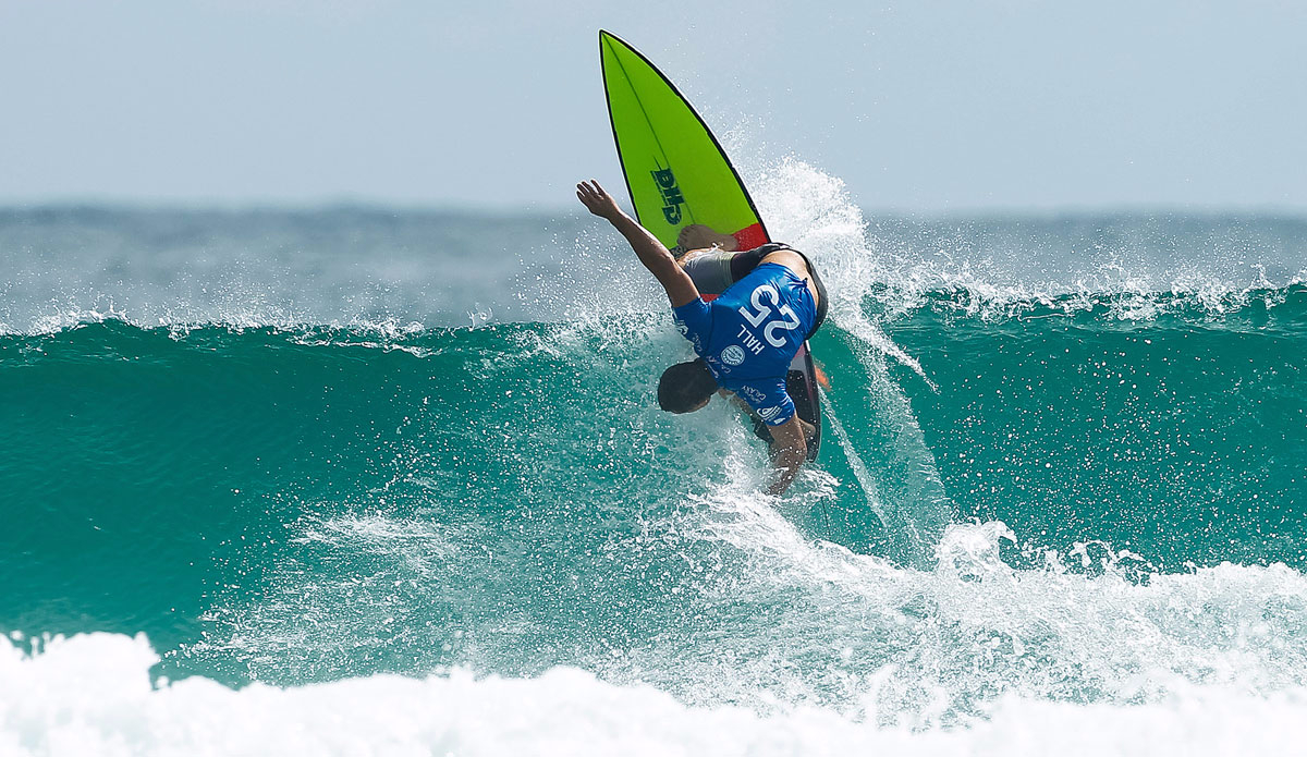 Glenn Hall of Umina, New South Wales, Australia (pictured) defeating 2014 WSL Champion Gabriel Medina (BRA) during Round 3 of the Quiksilver Pro Gold Coast in Australia on Thursday March 12, 2015. Photo: <a href=\"https://www.worldsurfleague.com/\"> WSL</a>/ Kirstin Scholtz
