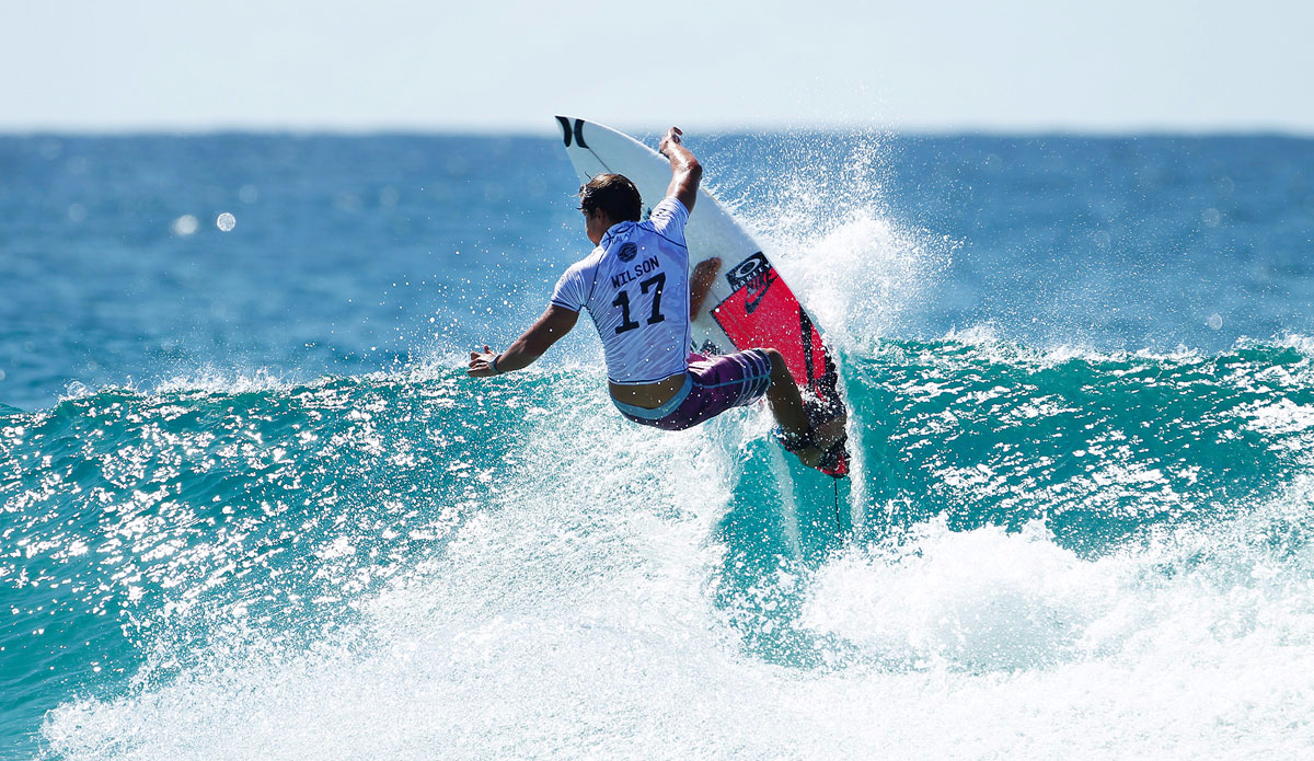 Julian Wilson of the Sunshine Coast, Australia (pictured) won his Round 4 heat at the Quiksilver Pro Gold Coast in Australia on Thursday March 12, 2015. Wilson advanced into the Quarterfinals.  Photo: <a href=\"https://www.worldsurfleague.com/\"> WSL</a>/ Cestari