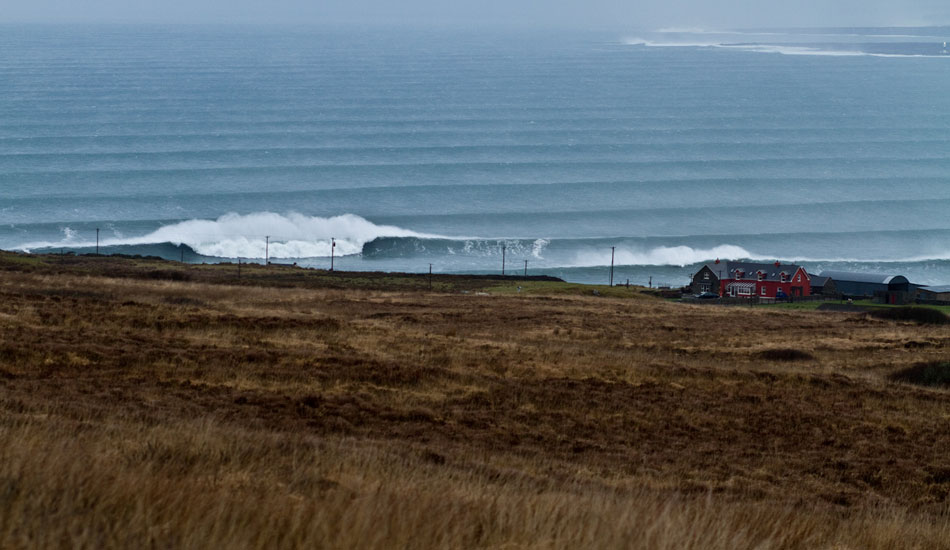 The biggest swell I’ve ever seen in West Ireland. Buoys were 38 feet, 17 seconds, and there were enormous waves breaking everywhere. Photo: Rusty Long