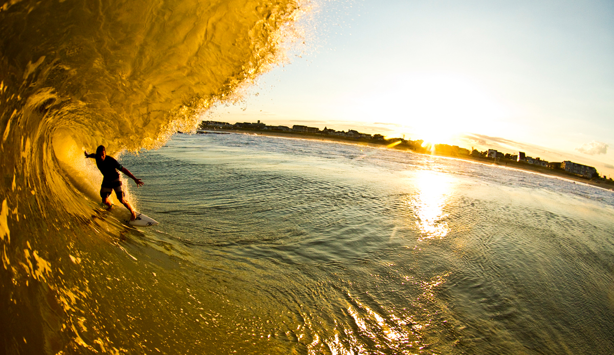 Hurricane Earl had sent a few days of waves our way back in 2010. It was a good run but Luke (pictured) was convinced we would see a backlash session the day after the storm passed. I was at my own surprise birthday party and he swore the waves were firing at this unnamed sandbar in Monmouth County. I have the best family in the world because no one faulted me for leaving to go shoot the sunset session. Super stoked I\'m supported by loving people in my life. This image was supposed to run in Surfer. Needless to say, I was ecstatic. The East Coast editor called me and got my take on the day. I followed up with the photo editor even and it was all good until the issue came out. The photo didn\'t run; I was gutted. Since then it appeared in The Surfer\'s Path and Australia’s Surfing Life, as well as here on The Inertia… as well as Luke\'s Instagram account. Photo: <a href=\"https://www.ryanstruck.com/\"> Ryan Struck</a>