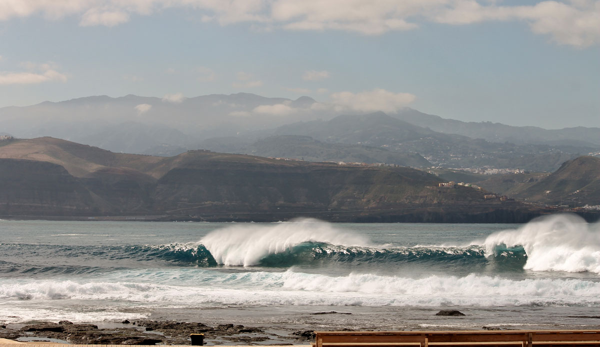 When conditions come together, this wave is known as one of the best right hand barrels in Europe. No takers on this extremely shallow and windy day in the Canaries. Photo: <a href=\"https://www.ryanwattersphoto.com/\">Ryan Watters</a>