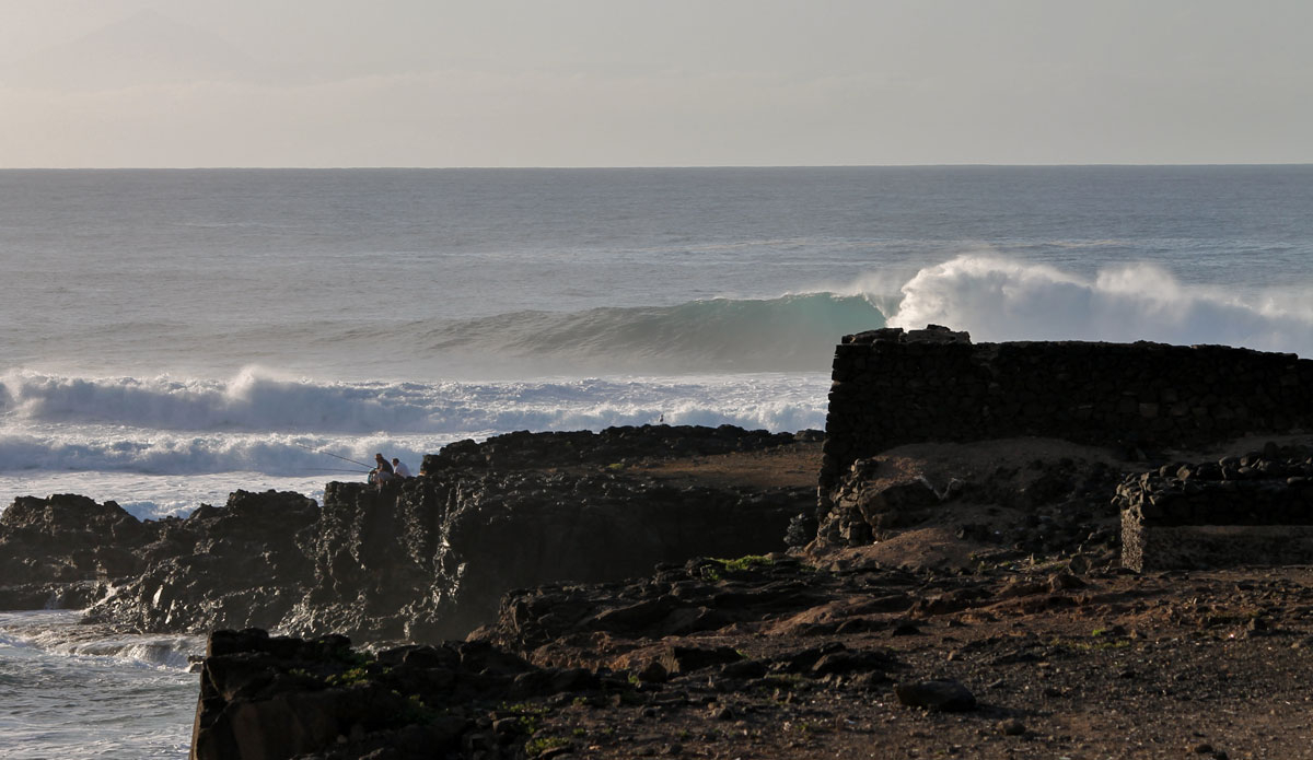 Just around the corner from the other wave, this right slab was doing its best barreling point break impression. It was a lot bigger than it looks. Photo: <a href=\"https://www.ryanwattersphoto.com/\">Ryan Watters</a>