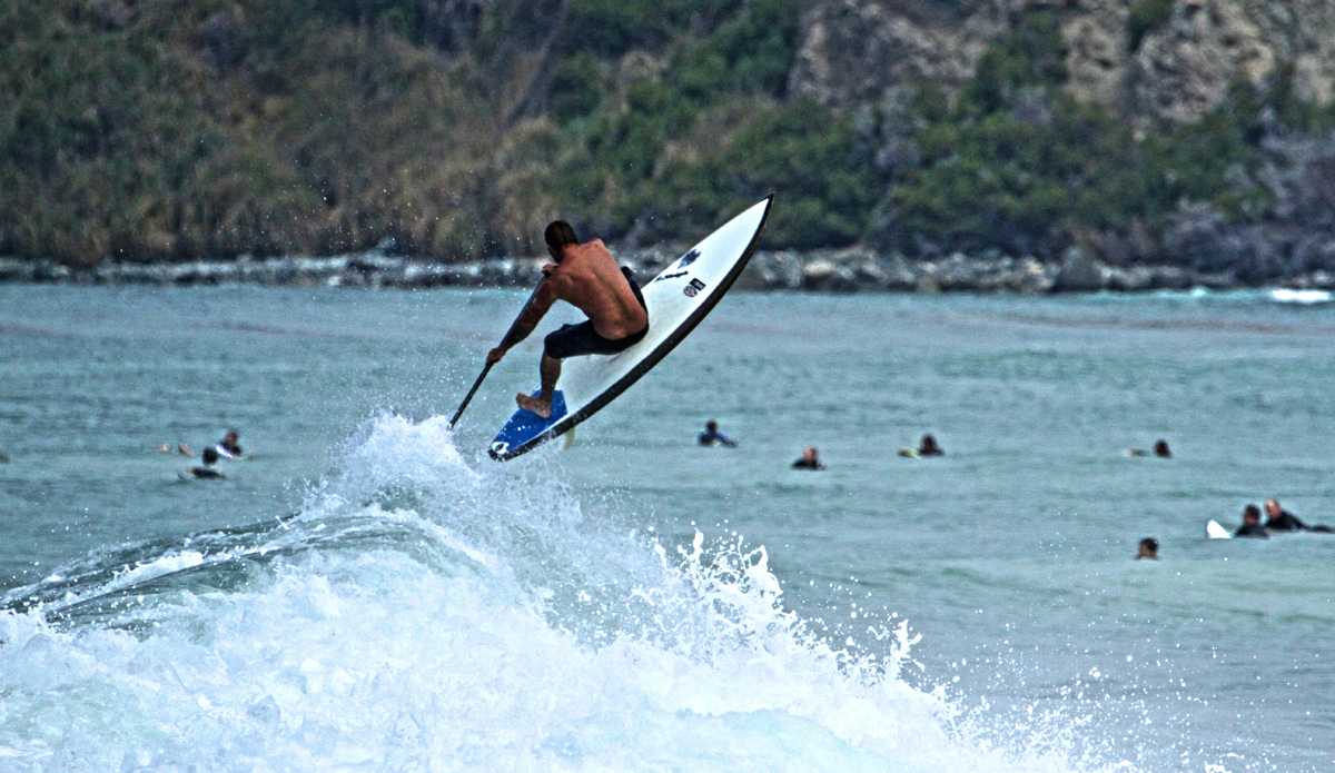 Josh Sleigh can air on a SUP... Photo: <a href=\"https://www.facebook.com/pages/Jared-Sislin-Photography/258114520882025\">Jared Sislin</a>