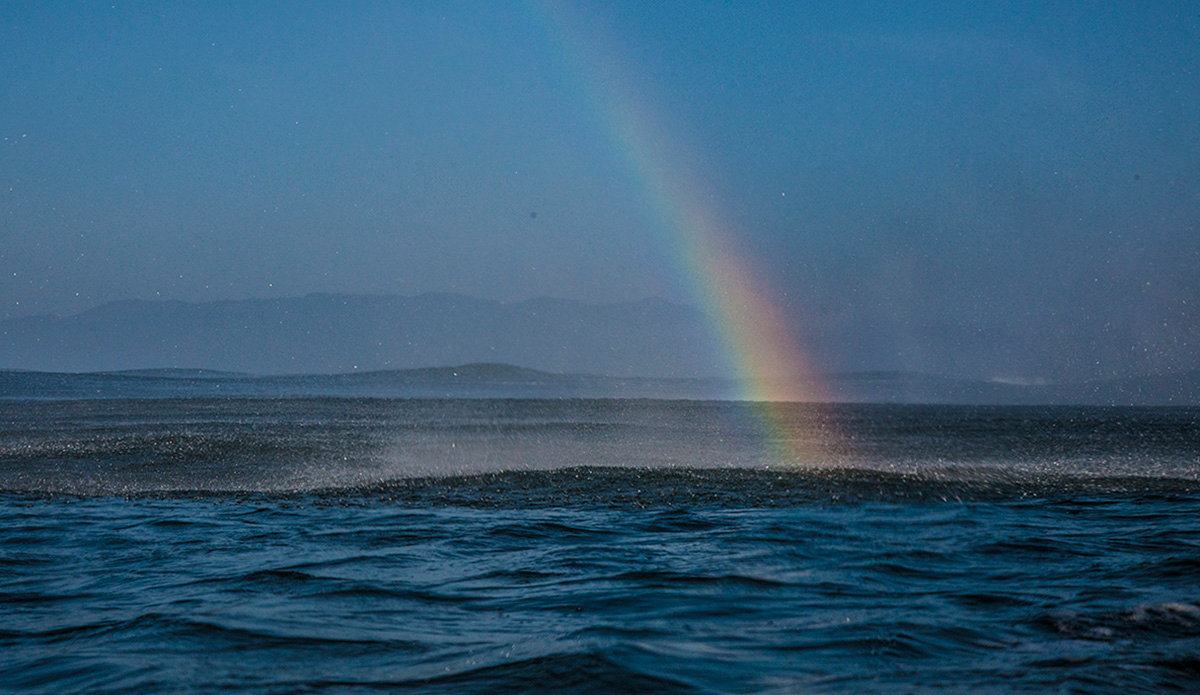 January 26, 2015 | Almost every wave produced a full rainbow with the spray produced by the strong offshore winds. Photo: <a href=\"http://instagram.com/seasachi/\">Sachi Cunningham</a>