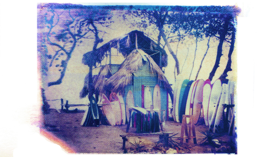 Surf hut. This was the hut where I rented boards each morning. I must have taken a hundred Polaroids of this shack. It was where I wanted to live: in those colors, next to the beach and surrounded by boards. Every time I saw it made me smile. Image: <a href=\"https://shehitpausestudios.com/\" target=\"_blank\">Schwartz</a>