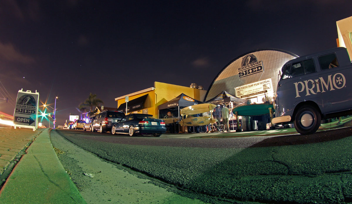 Outside of Bird\'s Surf Shed, the venue for the San Diego Surf Film Festival. Photo: Gage Hingeley