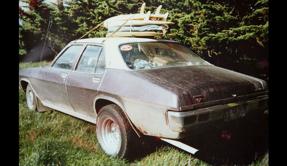 This is one of the coolest most practical Aussie surf beast I\'ve ever seen. My mate \"Wire\" took a mid \'70s Holden Premier and put a massive V8 engine in it along with some big old fats on the back.  He reckons that thing went anywhere a 4WD would go.  Photo: Artirs Innes