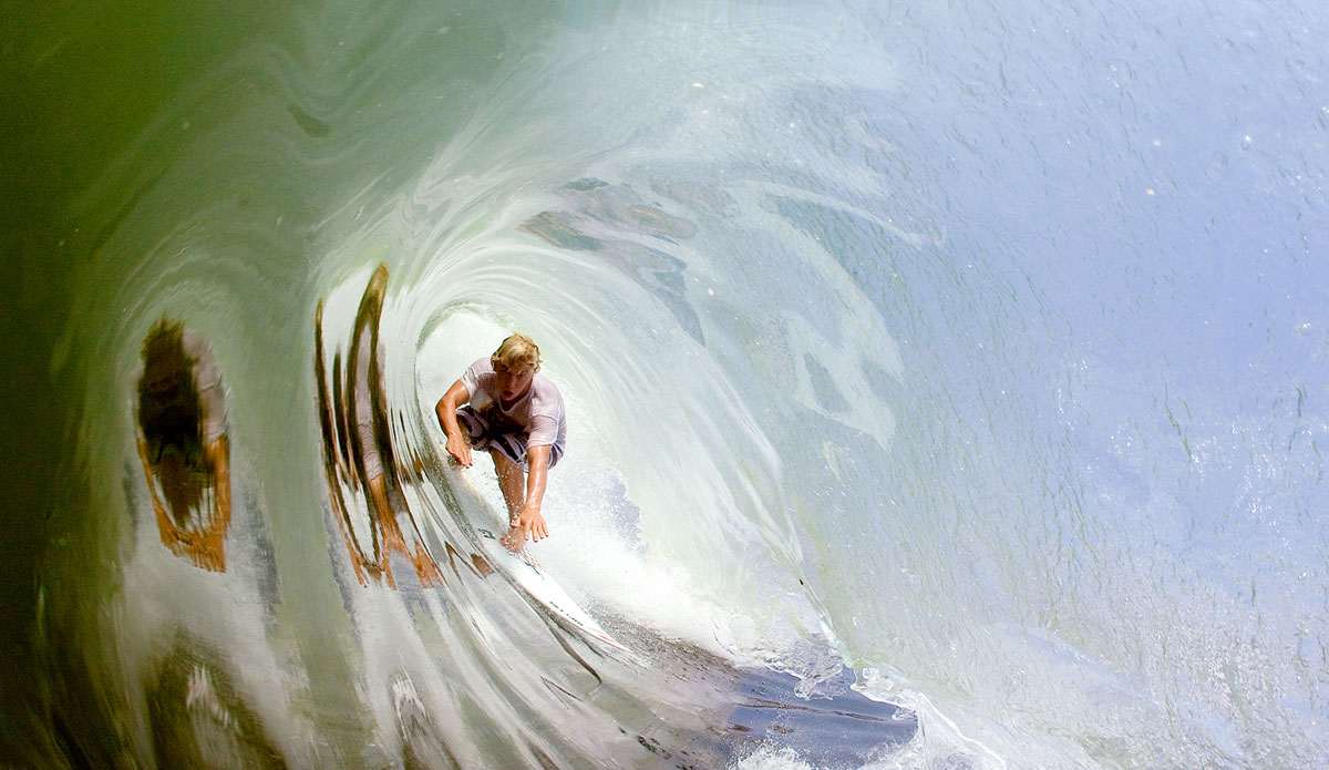 This image of Adam Lambert came from a trip I did with him to Mexico in 2007. He wanted to get some Trestles-like waves before the NSSA Nationals and I convinced him Mexico was the perfect spot because it always has waves. Once there, I persuaded him to make the drive to a beach break that was guaranteed to have waves everyday and just left out the part that it is known as one of the heaviest waves in the world. His ignorance paid off and we scored perfect A-frames for 5 days straight except they looked nothing like Trestles. The reflections in this shot are one of a kind and will probably never be repeated. I will never forget the reaction I had to this image the first time I saw it. Photo: <a href=\"https://sethderoulet.com/\">Seth de Roulet</a>