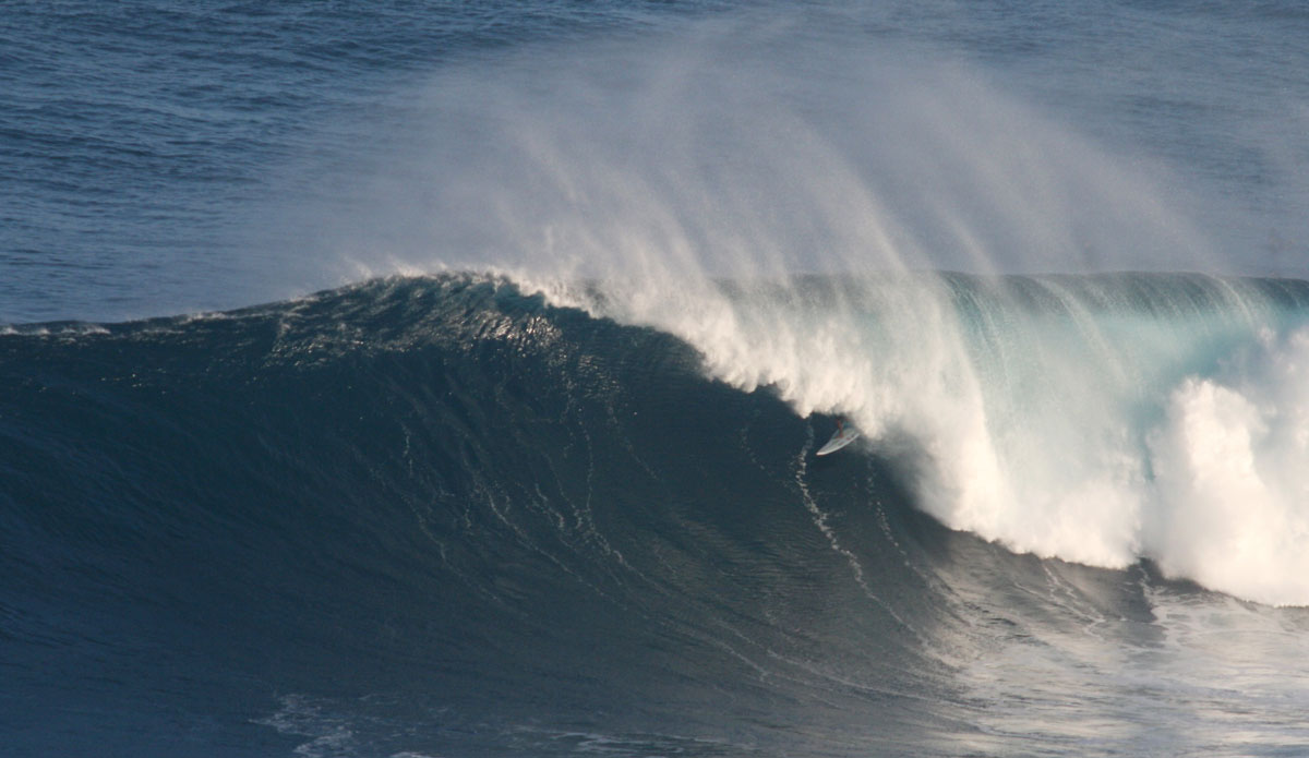 That\'s Shane Dorian locked into a Jaws throat. Photo: <a href=\"https://instagram.com/shannonreporting\"> Shannon Marie</a>