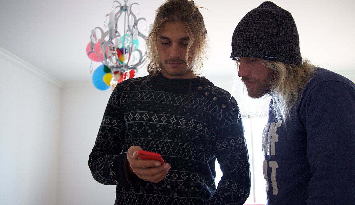 Pro BASE jumper @andreykarr with the big wave bug, and his tow partner @dolphinsurfandrei.  Photo: @shannonreporting