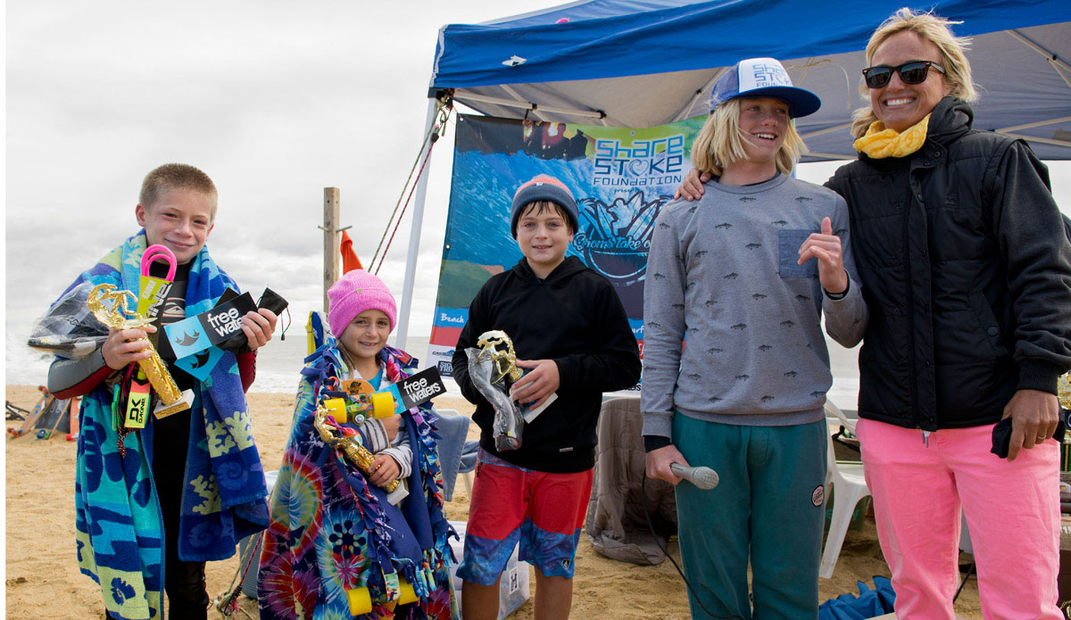 Logan Kame and Share the Stoke founder Kelly Kingston after handing out some awards.