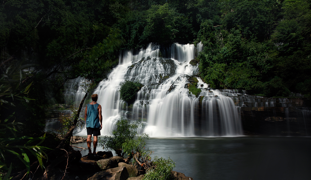 Matthew Likach taking in a waterfall. Middle, TN.  Photo: Sheldon Magner