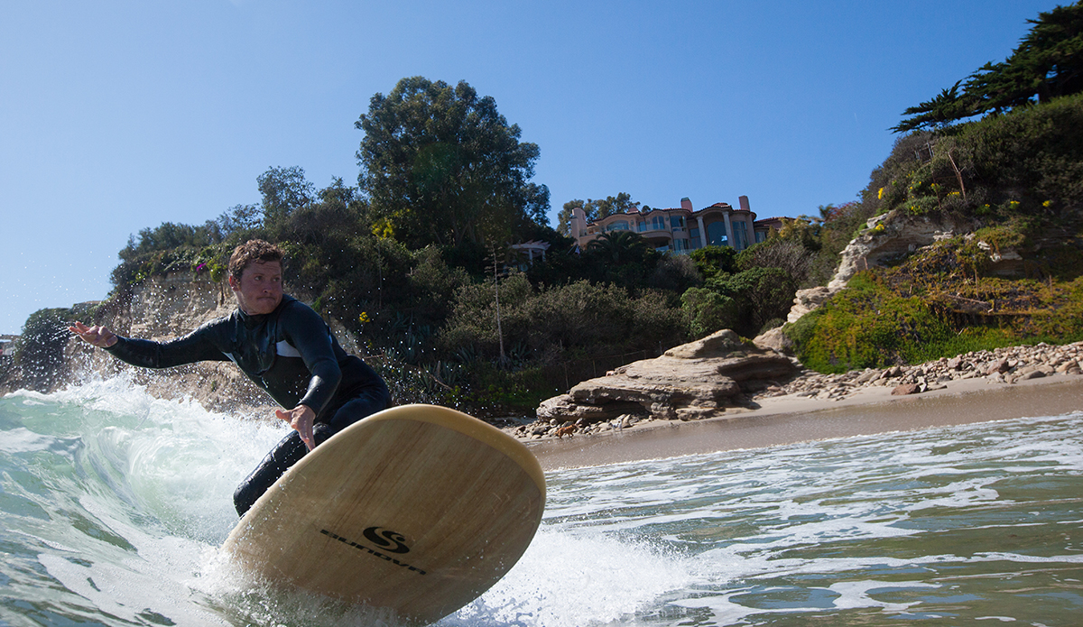 Matt Shutte riding a new model for Sunova surfboards. Outside of Los Angeles, CA.  Photo: Sheldon Magner