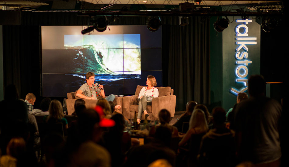 Greg Long talks story to a packed house regarding a bevy of personal and professional topics. Photo: <a href=\"https://www.rickyjlesser.com/\" target=_blank>Ricky Lesser</a>