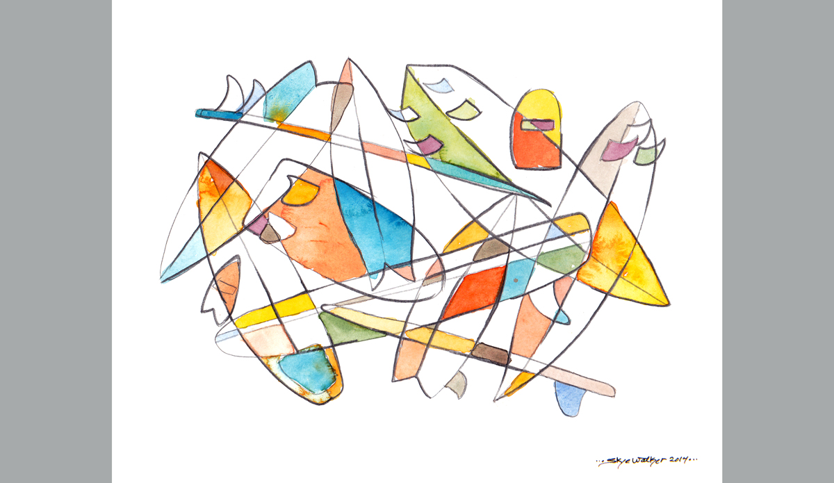 Board, Overlay
watercolor and pencil on Rives BFK, 8”x10” Photo: <a href=\"https://www.skyewalkerart.com/\">Skye Walker</a>