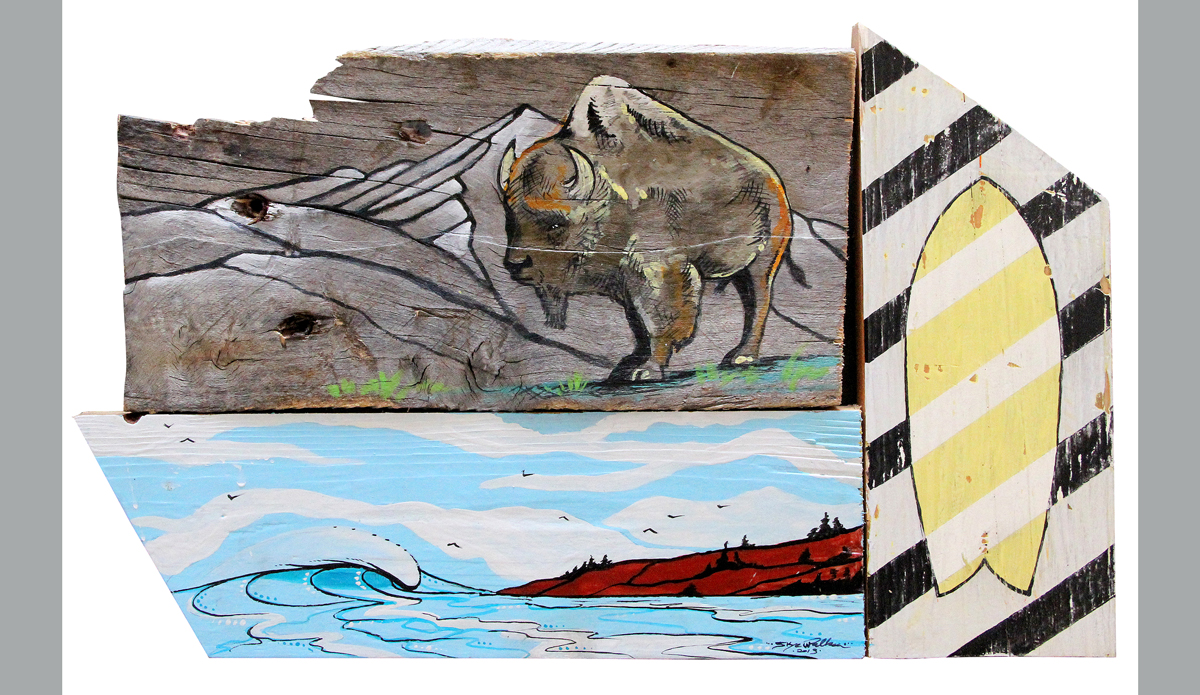 Buffalo, Mixed media on wood, 8\'\'x12\'\' Photo: <a href=\"https://www.skyewalkerart.com/\">Skye Walker</a>