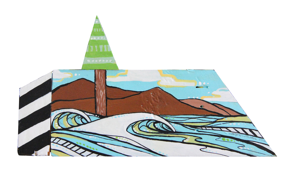 Land n Sea, 
Mixed media on wood, 8” x 6” Photo: <a href=\"https://www.skyewalkerart.com/\">Skye Walker</a>