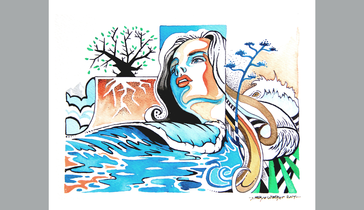 Rooted, Ink and watercolor on Rives BFK, 11\'\'x14\'\'Photo: <a href=\"https://www.skyewalkerart.com/\">Skye Walker</a>