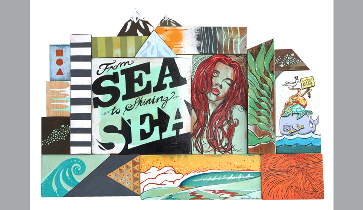 Sea to Sea Mixed media on reclaimed wood, 28\'\' x 18\'\' Photo: <a href=\"https://www.skyewalkerart.com/\">Skye Walker</a>