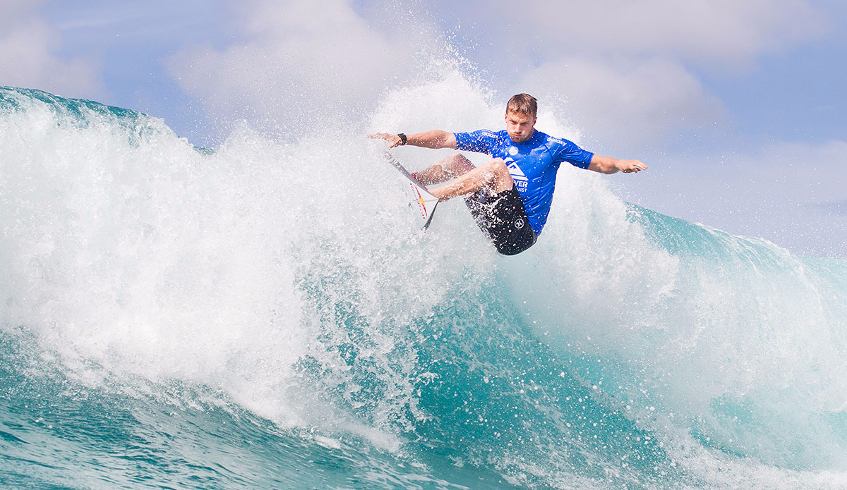 Kolohe Andino of the United States (pictured) posted a near perfect 9.10 point ride (out of a possible 10) in his Quiksilver Pro Round 1 heat on the Gold Coast of Australia on March 9, 2016. Image: <a href=\"https://www.worldsurfleague.com/\">WSL</a> / <a href=\"https://www.instagram.com/kc80/\">Cestari</a>